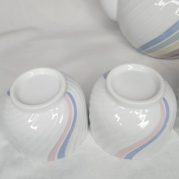 Vintage Pastel Rainbow Porcelain Tea Set - 4 Cups 1 Teapot 70s-80s Made In Japan - Picture 5 of 9